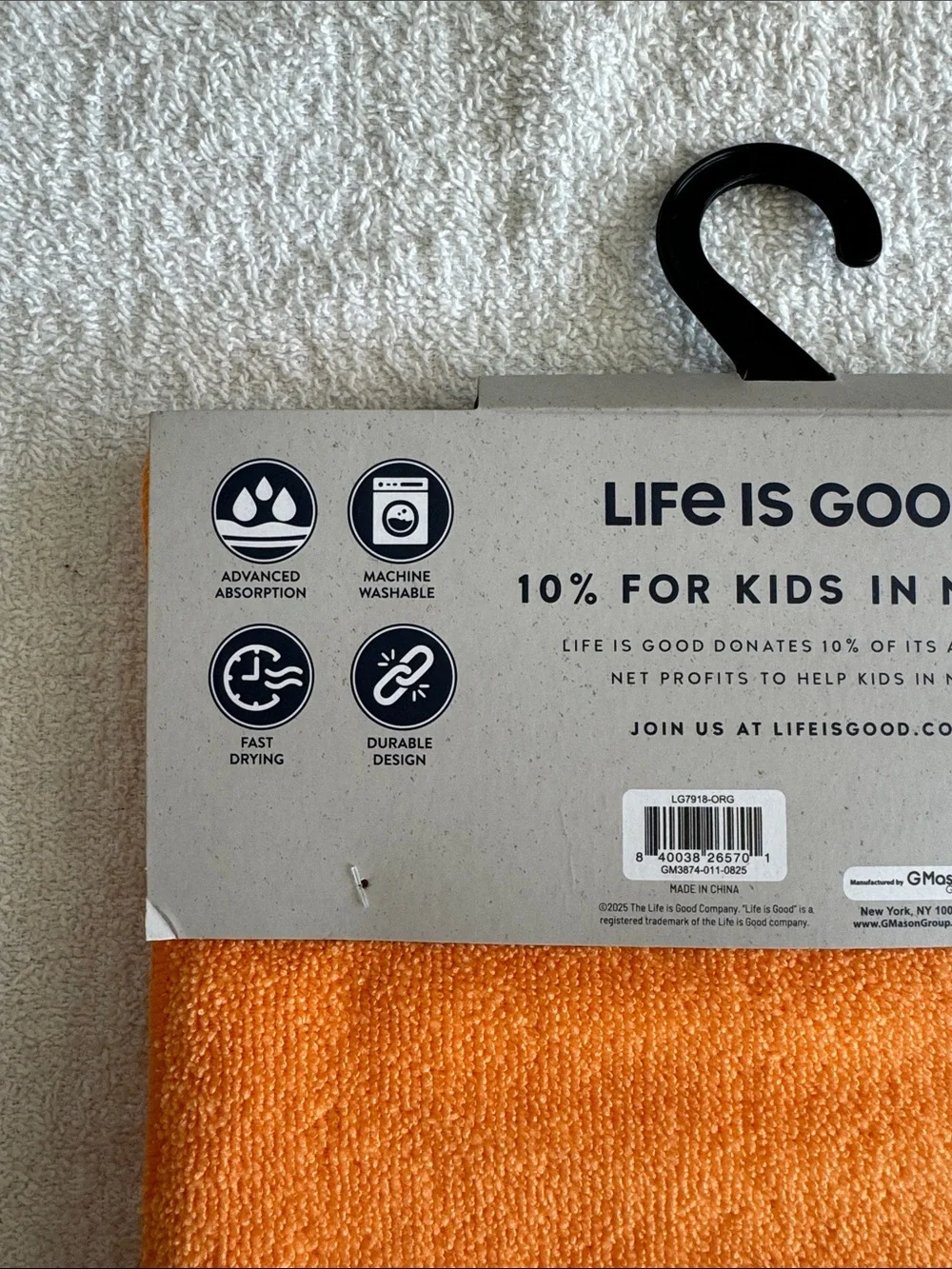 Life Is Good Orange Pet Drying Towel with Embroidered Dog